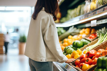 Woman Shopping Fruits And Vegetables In Supermarket