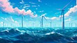 Offshore Wind Power: Sustainable Energy with Turbines on Ocean Farm for Alternative Electricity. Generative AI