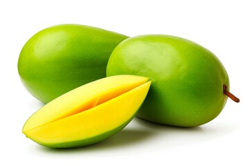 Green Mango - Fresh, Healthy and Colourful Isolated Fruit on White Background with Full Depth of Field: Generative AI