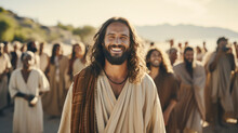 Portrait Of Jesus With His Disciples At The Sea Of ​​Galilee. Christian Scene.