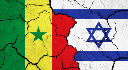 Flags of Senegal and Israel on cracked surface - politics, relationship concept