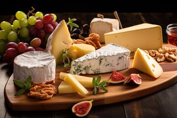 Sticker - variety of freshly made artisanal cheese on wooden board