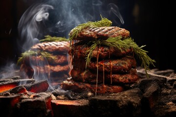 Poster - smoke rising from grilled kangaroo burgers