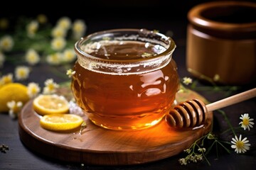 Sticker - close-up of chamomile tea with honey and lemon