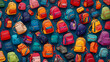 © blr_spy - A pattern of school colourful backpacks. Top view. Generative AI
