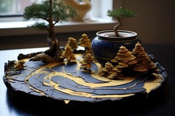 Sticker - zen garden with kintsugi repaired pottery