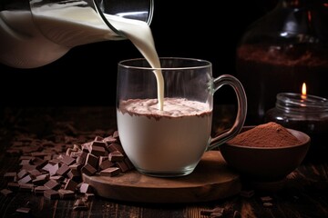 Wall Mural - pouring hot milk into cocoa powder mixture