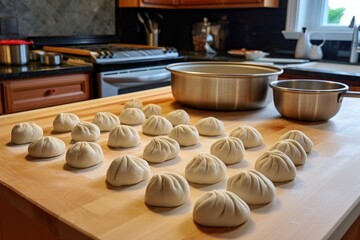 Sticker - ingredients for dumpling dough in a mixing bowl