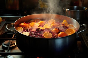 Poster - boiling fruit mixture in a large pot on stove