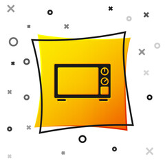 Canvas Print - Black Microwave oven icon isolated on white background. Home appliances icon. Yellow square button. Vector