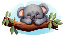 Coala Bonito Dormindo No Galho De árvore, Adorável Ilustração Vetorial De Desenho Animado Animal Australiano