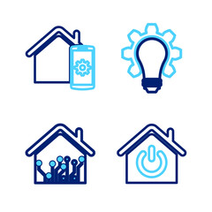 Wall Mural - Set line Smart home, Light bulb and gear and remote control system icon. Vector