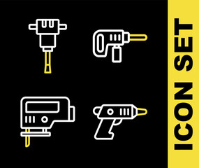 Poster - Set line Electric drill machine, cordless screwdriver, jigsaw and Construction jackhammer icon. Vector