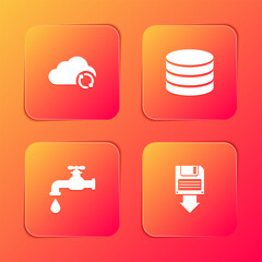 Canvas Print - Set Cloud sync refresh, Database, Water tap and Floppy disk backup icon. Vector