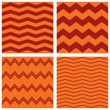 Tile Vector Pattern Set With White Zig Zag Chevron On Red, Orange And Brown  Background