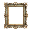 Gold ornate picture frame isolated over transparent background. Portrait vertical antique old golden baroque victorian style frame mock up for for painting, art, wall art, artwork, photo, image mockup