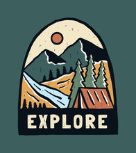 Explore The Nature With Camping In The Mountain Vintage Vector Illustration