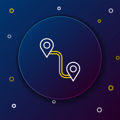 Sticker - Line Route location icon isolated on blue background. Map pointer sign. Concept of path or road. GPS navigator. Colorful outline concept. Vector