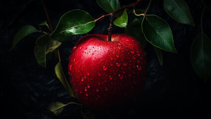 Beautiful red apple on a black background.