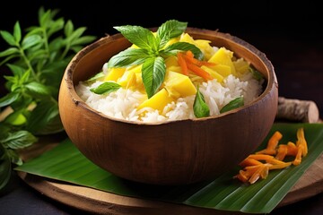 Sticker - thai curry in a coconut bowl with lemongrass garnish