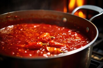 Poster - close-up of tomato sauce simmering in a pan