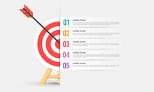 Infographic Target With 5 Steps To Success. Business Goal. Vector Illustration.