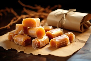 Wall Mural - homemade caramel candies wrapped in parchment paper