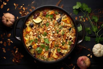 Sticker - top view of a beautifully baked casserole