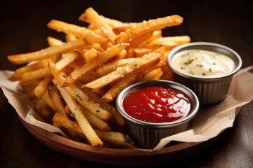 Poster - french fries with ketchup and dipping sauce