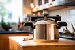 close-up of pressure cooker on kitchen counter