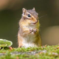 Sticker - a cute little chipmung standing up on mossy ground