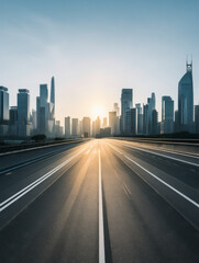 Poster - empty road with city background.