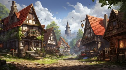 Wall Mural - Fantasy RPG Village Game Artwork