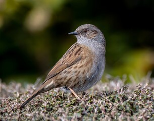 Sticker - Small Dunnock bird perched upon a tree branch in a lush forest