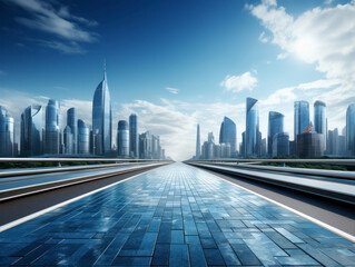 Poster - empty road with city background.