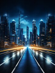 Wall Mural - empty road with city background.