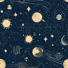 Wall Mural - Seamless Colorful Galaxy Pattern.

Seamless pattern of Galaxy in colorful style. Add color to your digital project with our pattern!