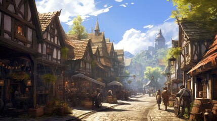 Wall Mural - Fantasy RPG Village Game Artwork