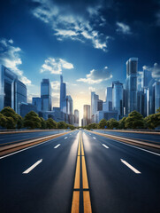 Wall Mural - empty road with city background.