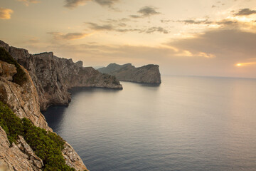 Hiking holidays Mallorca, Spain. Beautiful picture with landscape of Serra de Tramuntana mountains in the island of Majorca in Mediterranean sea. Paradise for bikers. Adventure travel.