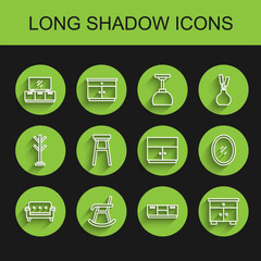 Sticker - Set line Sofa, Armchair, TV table stand, Furniture nightstand, Chair, Mirror and Wardrobe icon. Vector