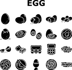 Sticker - egg chicken hen food farm icons set vector. easter organic, fresh brown, animal bird, breakfast poultry, healthy nature, protein egg chicken hen food farm glyph pictogram Illustrations