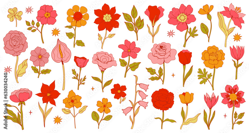 Big set of cute flowers isolated on white background. Vector graphics ...