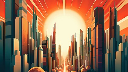 Wall Mural - Silhouette of the city in the dawn