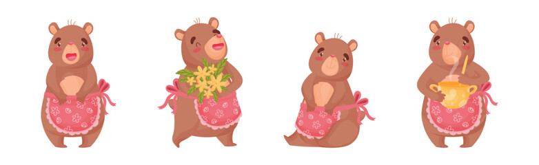 Poster - Cute Brown Bear Character Engaged in Different Activity Vector Set