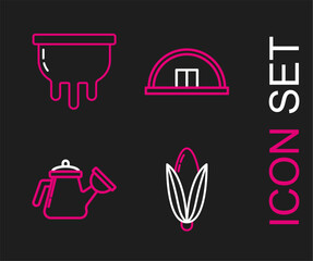 Sticker - Set line Corn, Watering can, Hangar and Udder icon. Vector