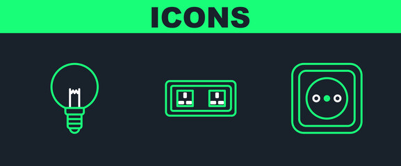 Sticker - Set line Electrical outlet, Light bulb and icon. Vector