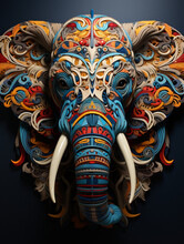 Portrait, Elephant Head In Patterns, Illustration, Creative, Simple Background, Sketch, Created With Generative AI Technology