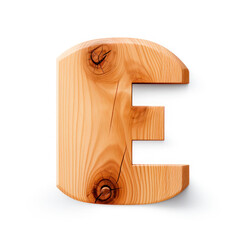 Letter E made of wood 3d on a white background