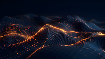 generative ai illustration of sine waves and particles on dark background, in the style of light gol